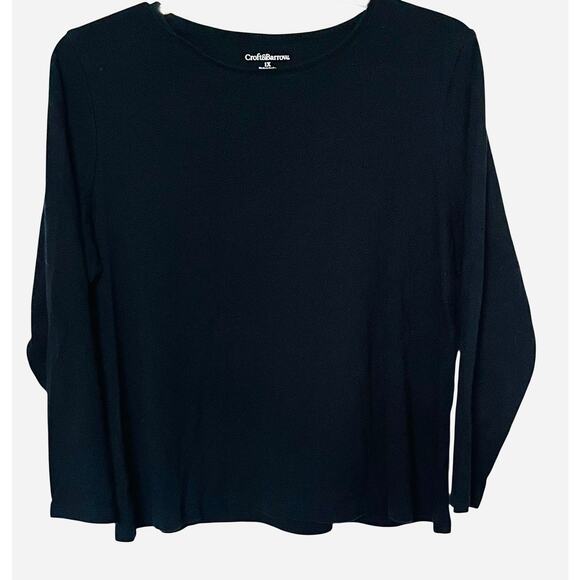 CROFT & BARROW LONG SLV PULL-OVER CREW NECK TOP/T-SHIRT, WOMENS, 1X, BLACK - Picture 1 of 11